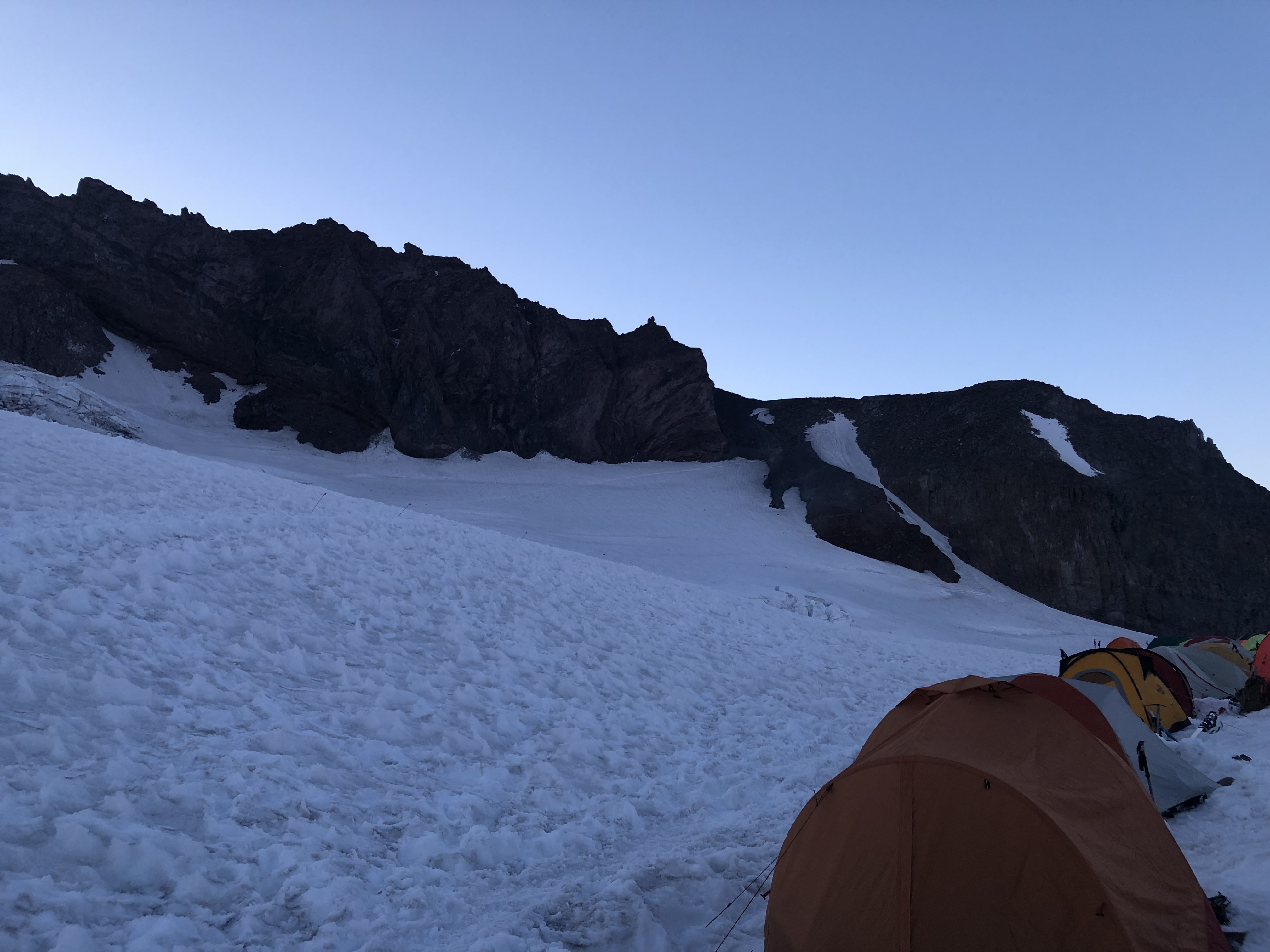 Camp Muir on Mt Rainier with views stretching south.